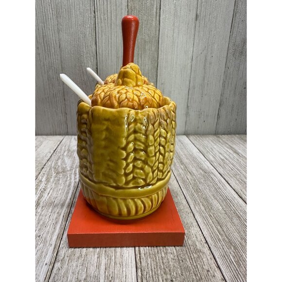 Vintage Royal Sealy Sugar Bowls Harvest Wheat Pattern Ceramic Japan - Set of 2 - Picture 3 of 10